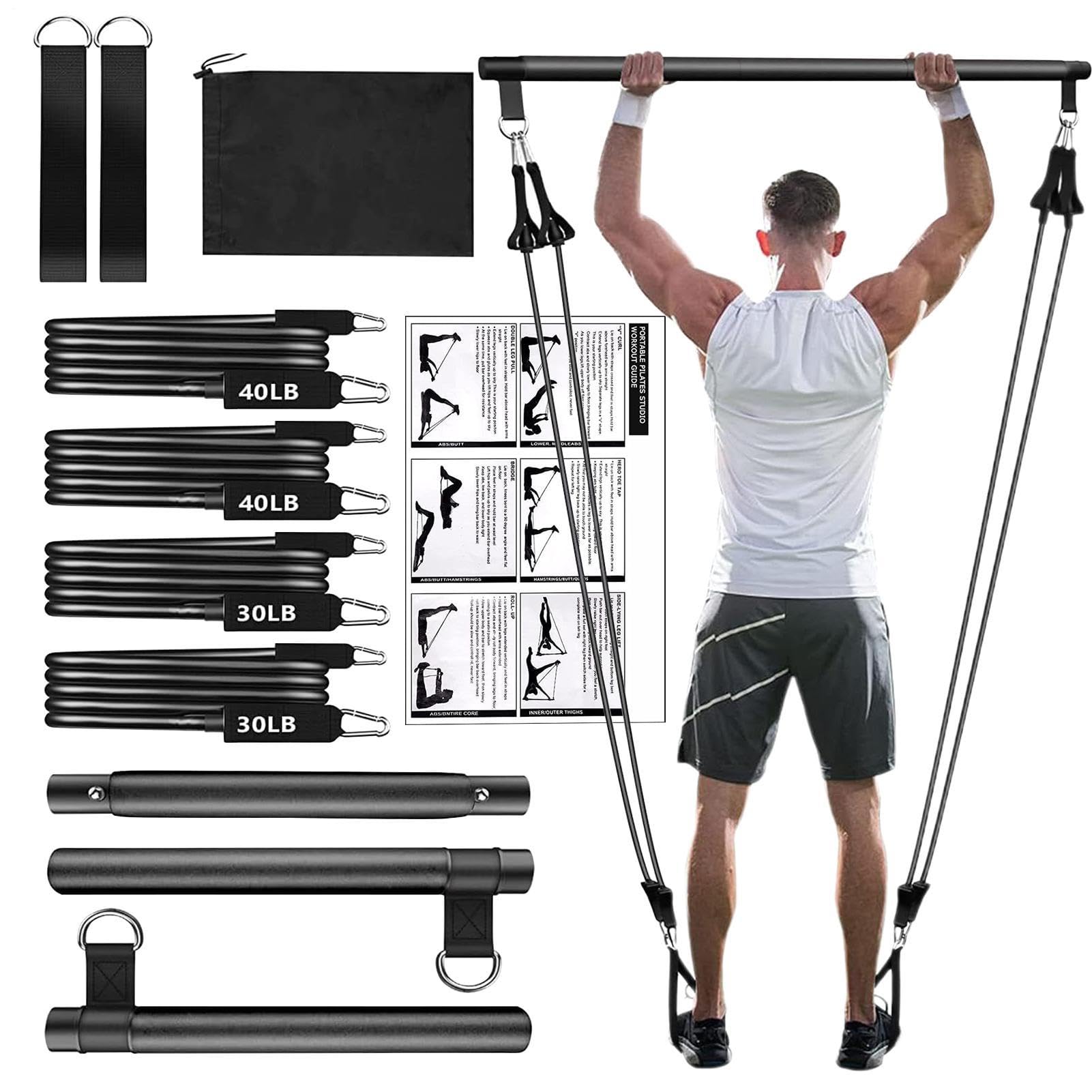 Generisch Zestaw drążków do pilatesu dla kobiet – wielofunkcyjny, regulowany przyrząd treningowy, zestaw do pilatesu, do treningu ramion i nóg, budowy mięśni, pośladków, bioder, talii