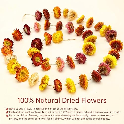 Miniatura 5 de Decoraciones de Navidad  Guirnalda de flores secas de 6.6 pies, guirnalda de margaritas reales de girasol, cadena de flores secas con 42 cabezas de