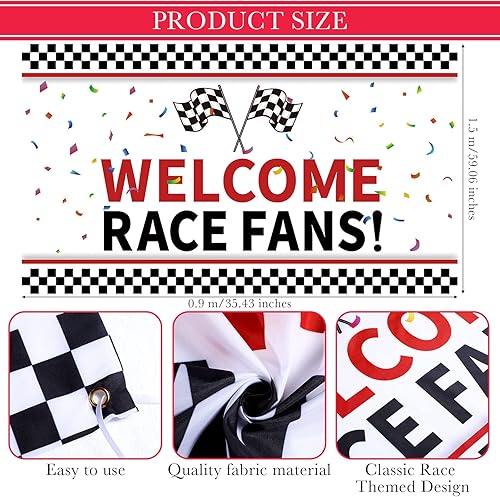 Miniatura 3 de 26 piezas de decoración de fiesta de autos de carreras, incluye 1 telón de fondo de bienvenida para fanáticos, 8 mini conos de seguridad de tráfico,