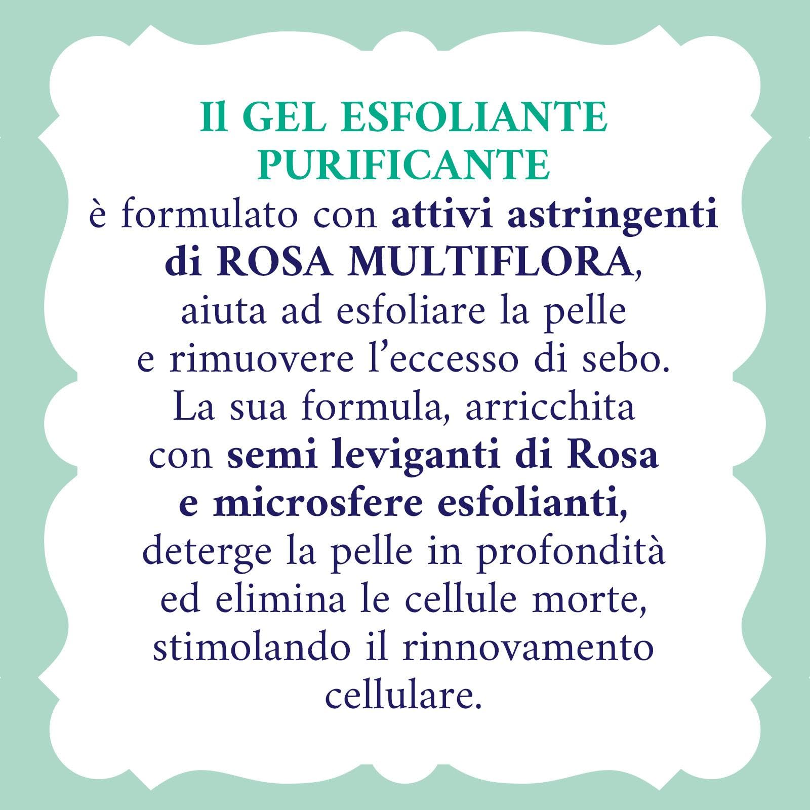 Acqua alle Rose, Gel Esfoliante Purificante per Uso Quotidiano, Scrub Viso Delicato, Detergente per Pelli Normali, Miste o Grasse, 150 ml