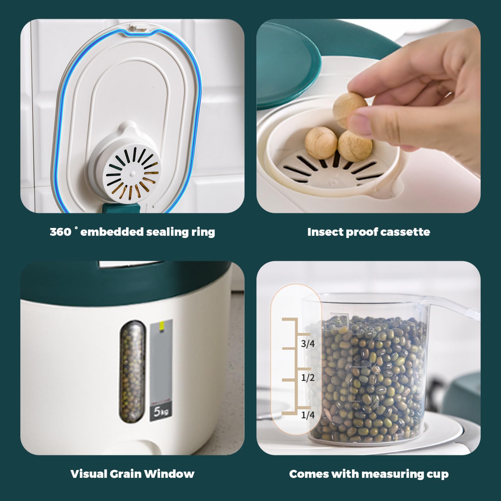 Graan Dispenser, Pers Type Rijst Emmer Grote Capaciteit Rijst Opslag Container Droge Voedsel Dispenser Met Maatbeker, Rijst Houder Bin Rijst Bus Voor Rijst Granen Meel Snacks (10KG