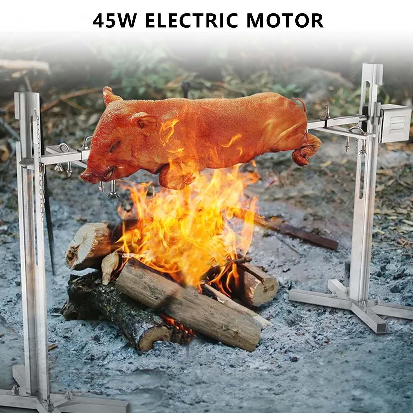 Kit Girarrosto Elettrico da 114 Cm, capacità da 150 A 200 kg, Supporto per Girarrosto per Maiale E Agnello, per Feste All'Aperto E Campeggio