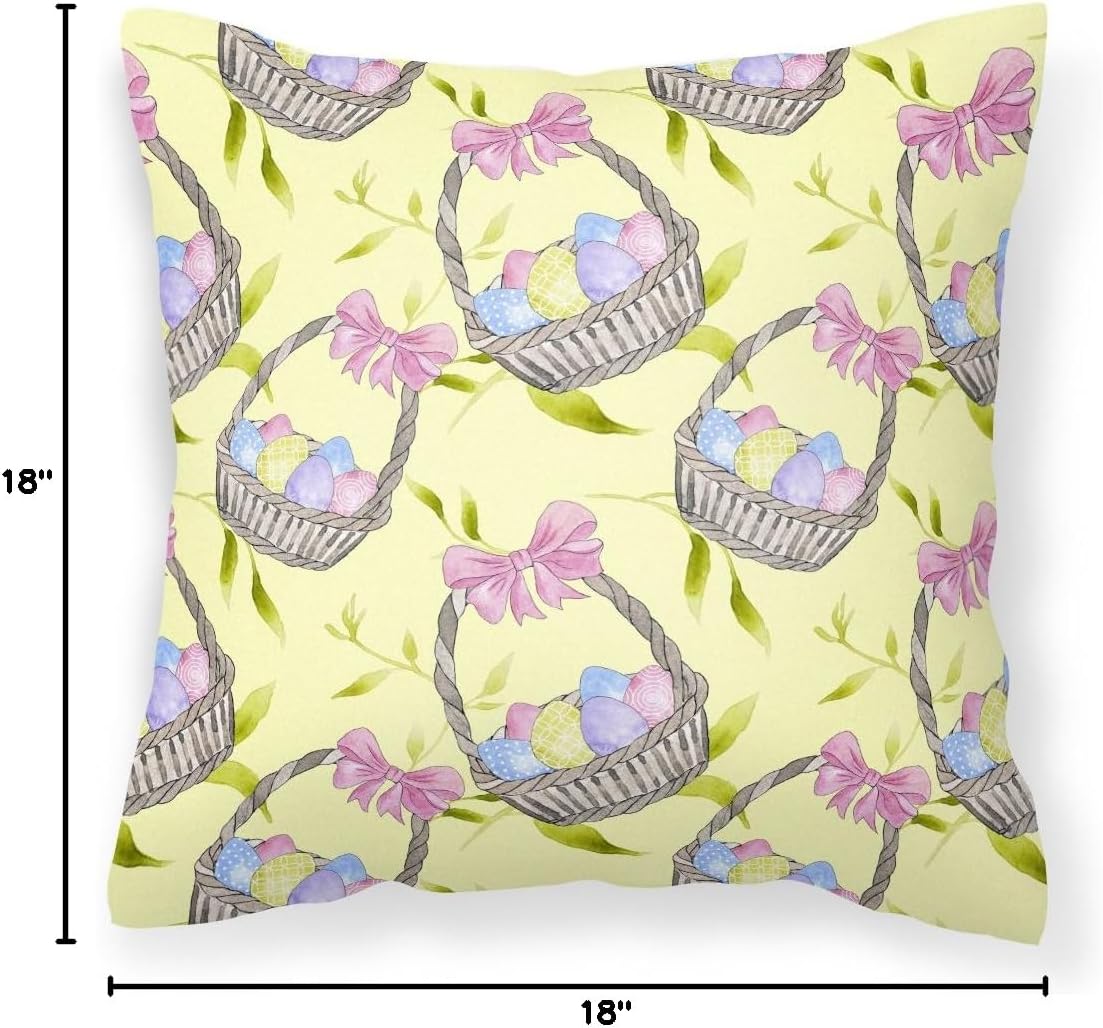 Caroline's Treasures BB7490PW1818 Easter Basket and Eggs Fabric Decorative Pillow Machine Washable, Indoor Outdoor Decorative Pillow for Couch, Bed or Patio, 18Hx18W