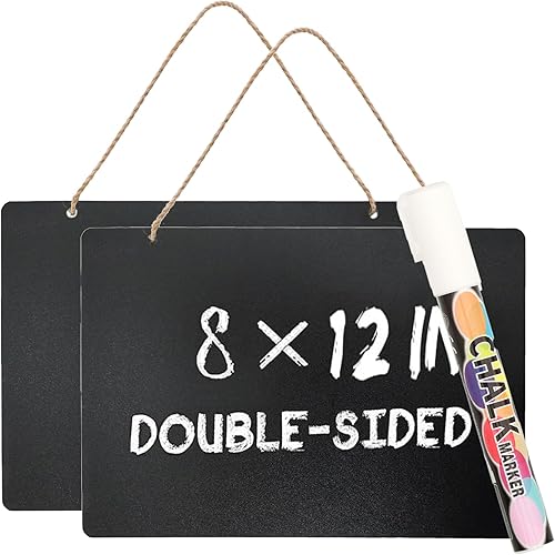 NANXJIUR Paquete de 2 etiquetas colgantes para pizarra, mini letreros de pizarra con cuerda, letreros de madera de 8 x 12 pulgadas, mini pizarras