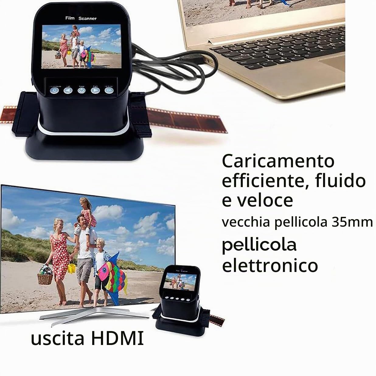 Scanner per Diapositive Ad Alta Risoluzione Tutto in Uno, Scanner Digitale per Pellicole, Converte Pellicole, Diapositive E Negativi 35mm, 135, 126 E 127 in Foto Digitali, Con Display Lcd 4.3"
