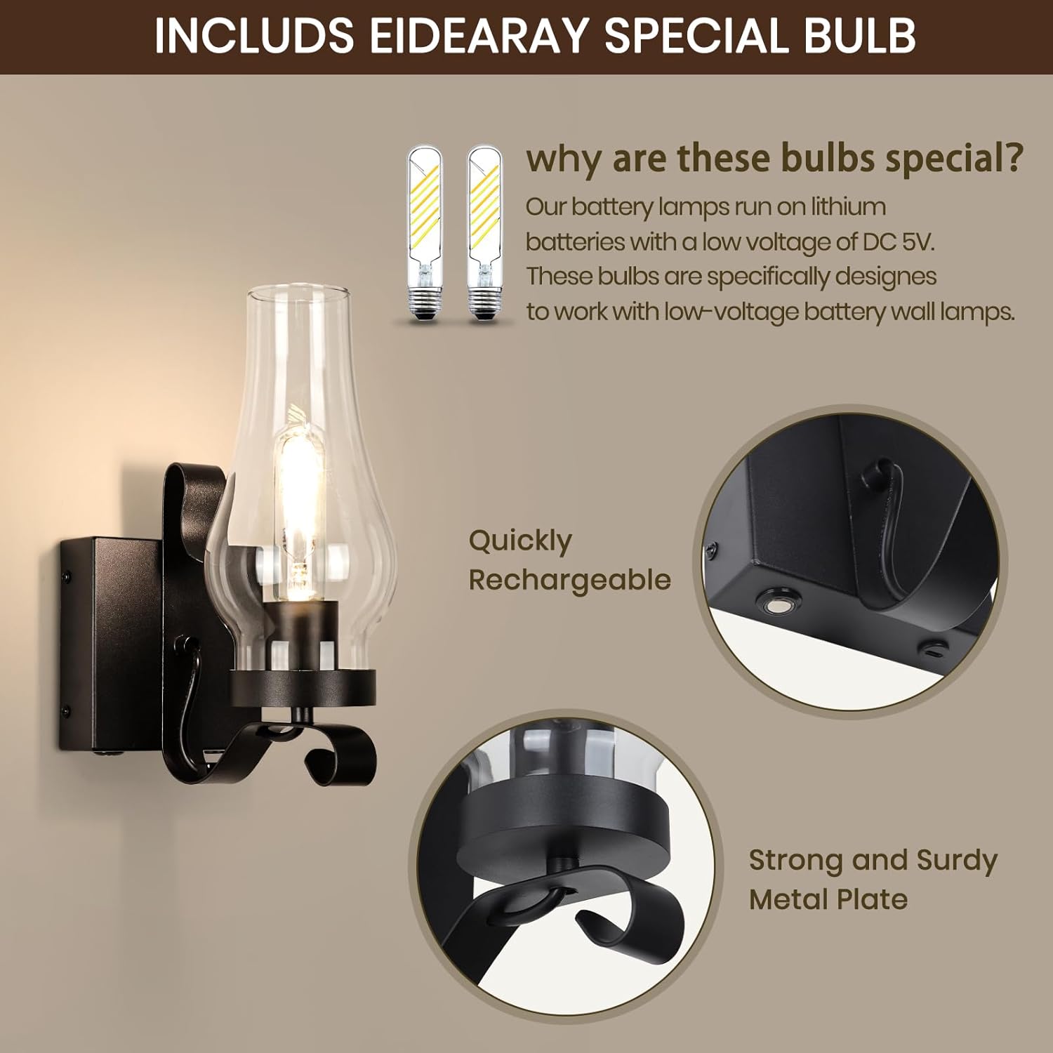 Battery Operated Wall Sconce, Rechargeable Rustic Wall Lights Set of 2, Non-Hardwired Antique Kerosene Wall Lamps, Black Vintage Bedside Wall Sconces with Remote for Bedroom, Hallway etc