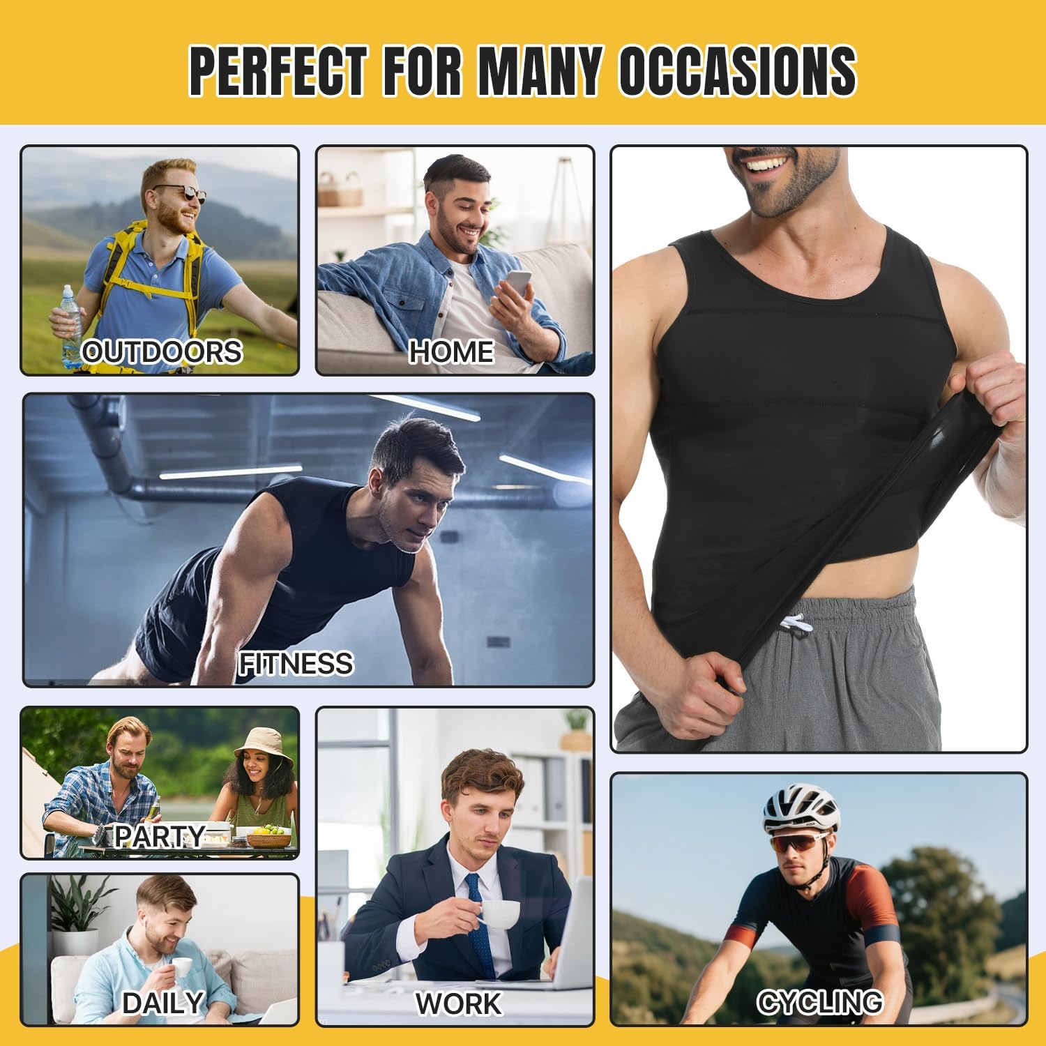 Men Compression Shirts, Slimming Body Shaper Vest, Gynecomastia Shapewear, Tummy Control Tank Top, Back Support - Image 7