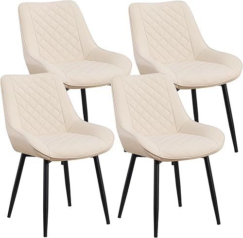 Miniatura 9 de Juego de 4 sillas de comedor, modernas sillas de comedor con cojines gruesos, sillas tapizadas de piel sintética para cocina, comedor con patas