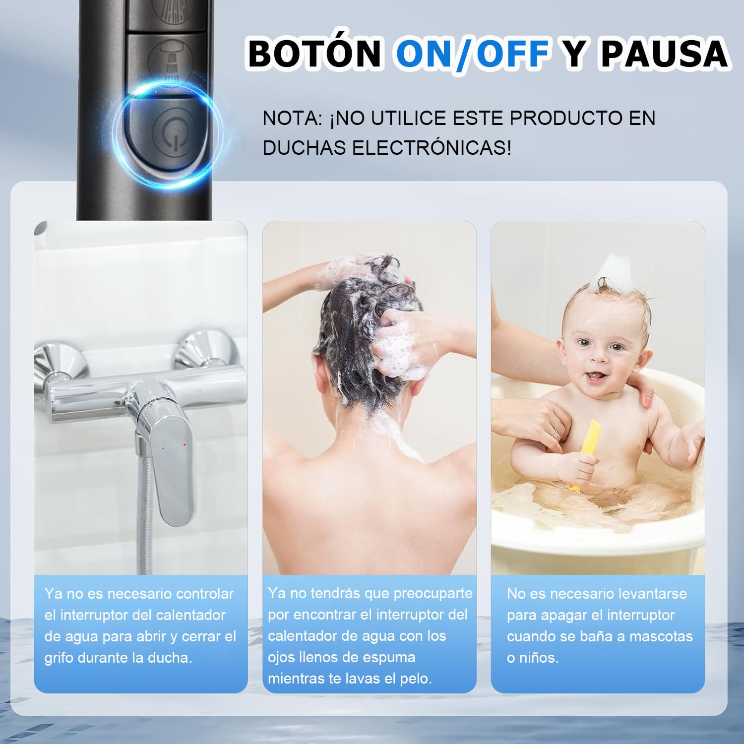 Alcachofa de Ducha, Alcachofa Ducha Alta Presión con Filtros Antical y Manguera 1.5M, 4 Modos Cabezal de Ducha con Botón de ON/OFF Adecuado para la Limpieza de Mascotas/Baños, Gris - 5