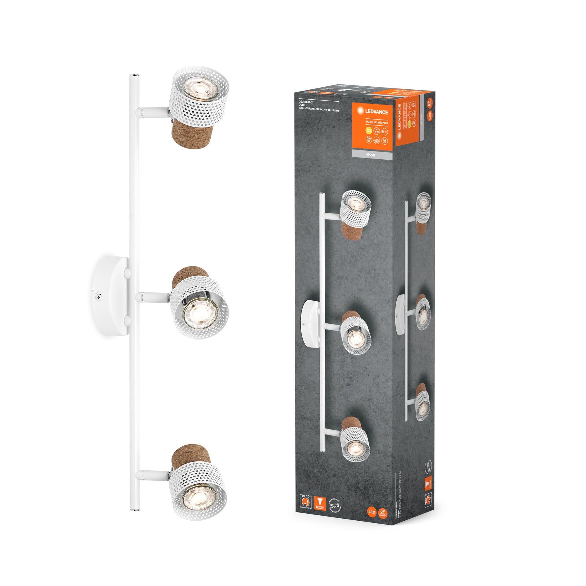 LEDVANCE Decor Spot Cork 3X3.4W 927 GU10 WT LEDV, 10.2 W, White
