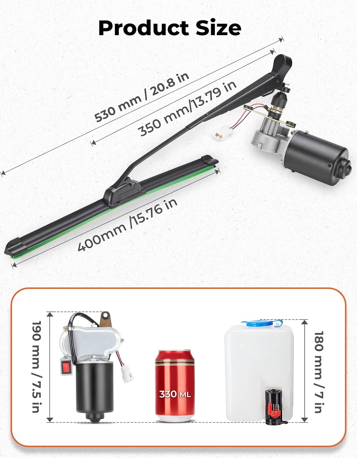 Kemimoto UTV Windshield Washer Pump Kit with 12V Windshield Wiper Motor Kit Compatible with Polaris RZR Ranger General Can Am X3 Defender Commander Golf Cart