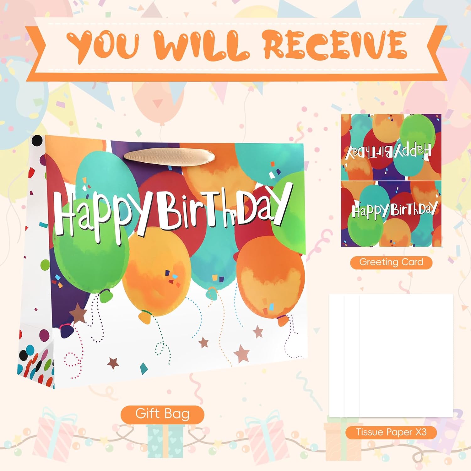 YoungTree Balloons Colorful Birthday Gift Paper Present Bag with Handles image 2