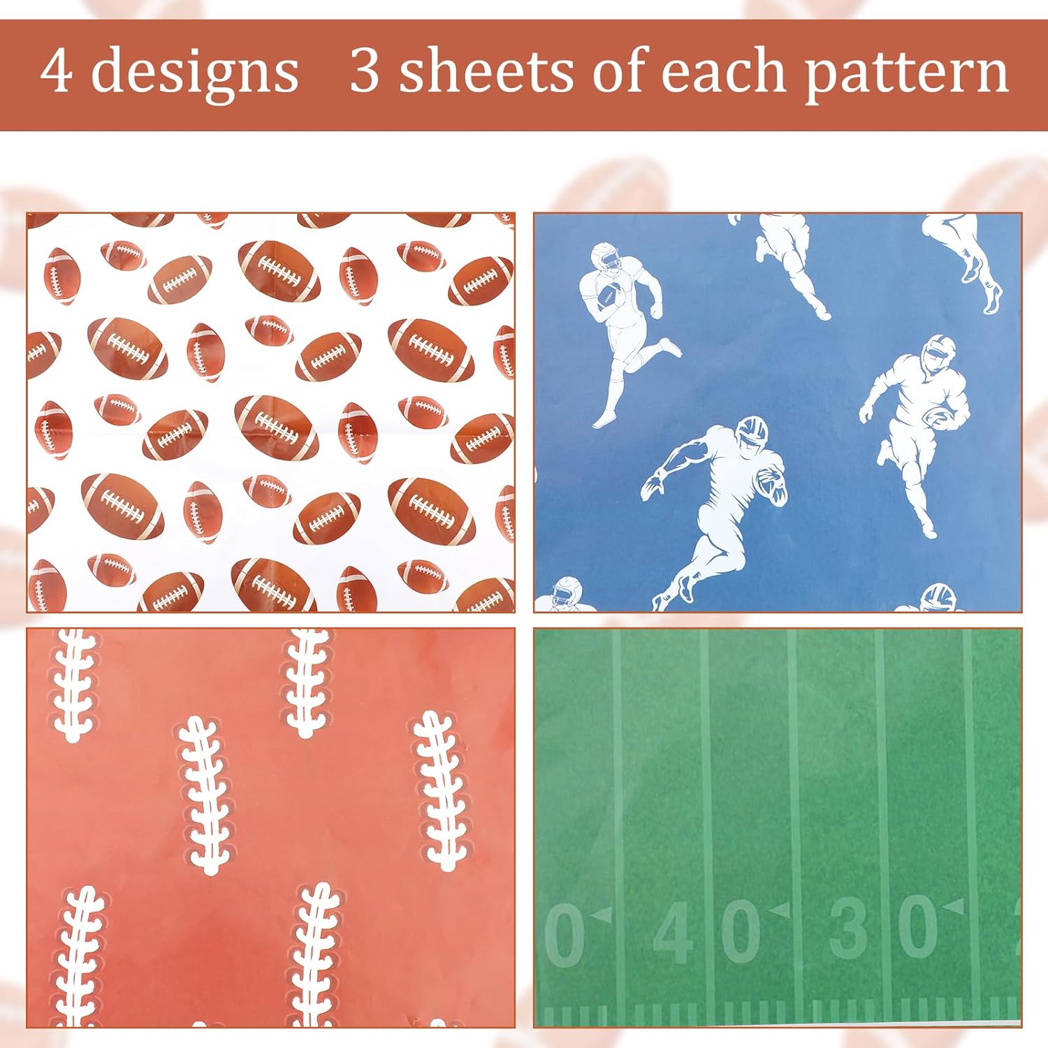 XIHIRCD 12 Sheets Football Wrapping Paper, 27x20 Inch Rugby Sports Tissue Paper White Green Brown Art Paper Supplies for DIY Crafts Sport Events Wedding Christmas Holiday Birthday Gift Box Bag Decor