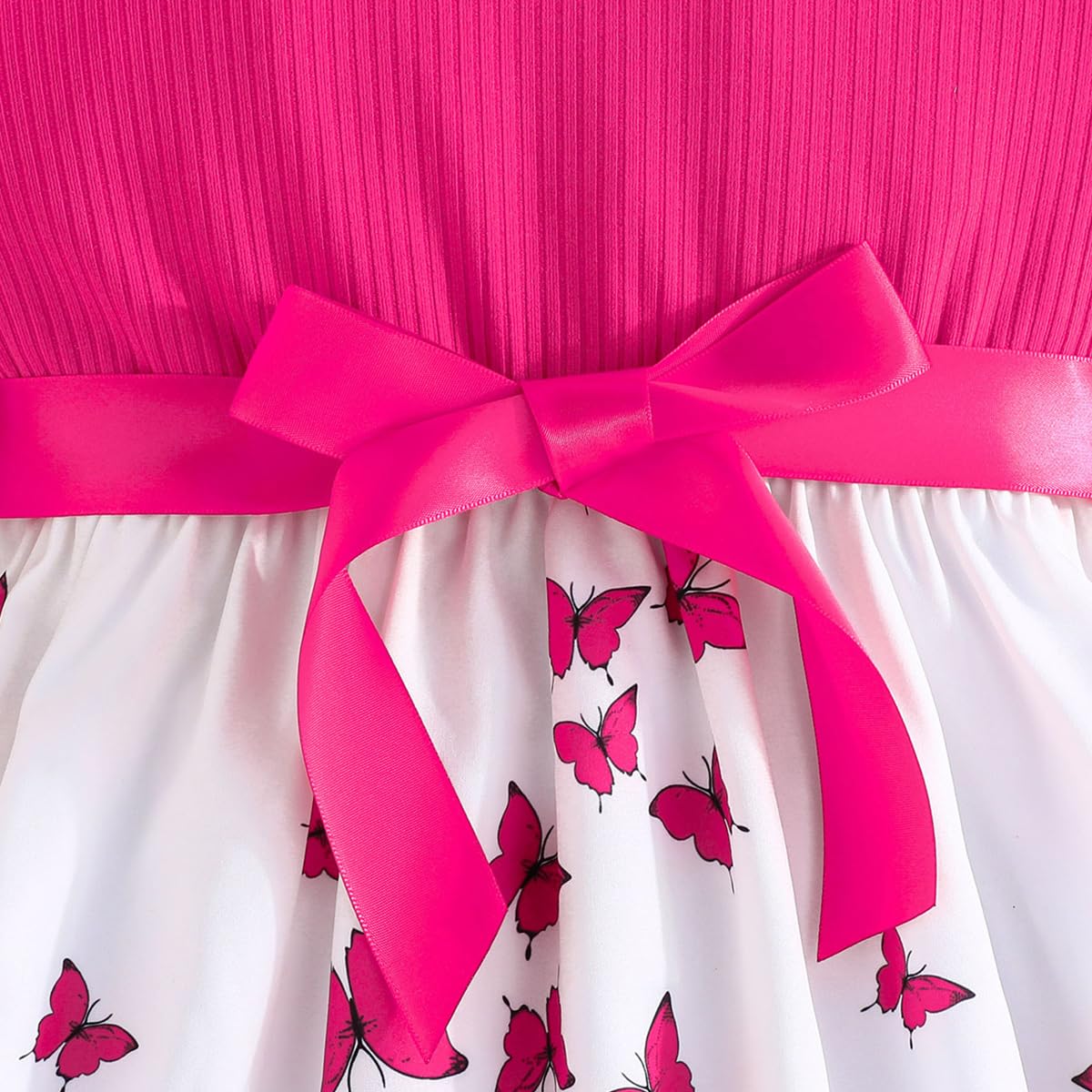 Mädchen Kleid mit Blumen Bowknot, Rüschenärmel A-Linie für Sommer Ostern, Rundhals 104 110 116 122 128