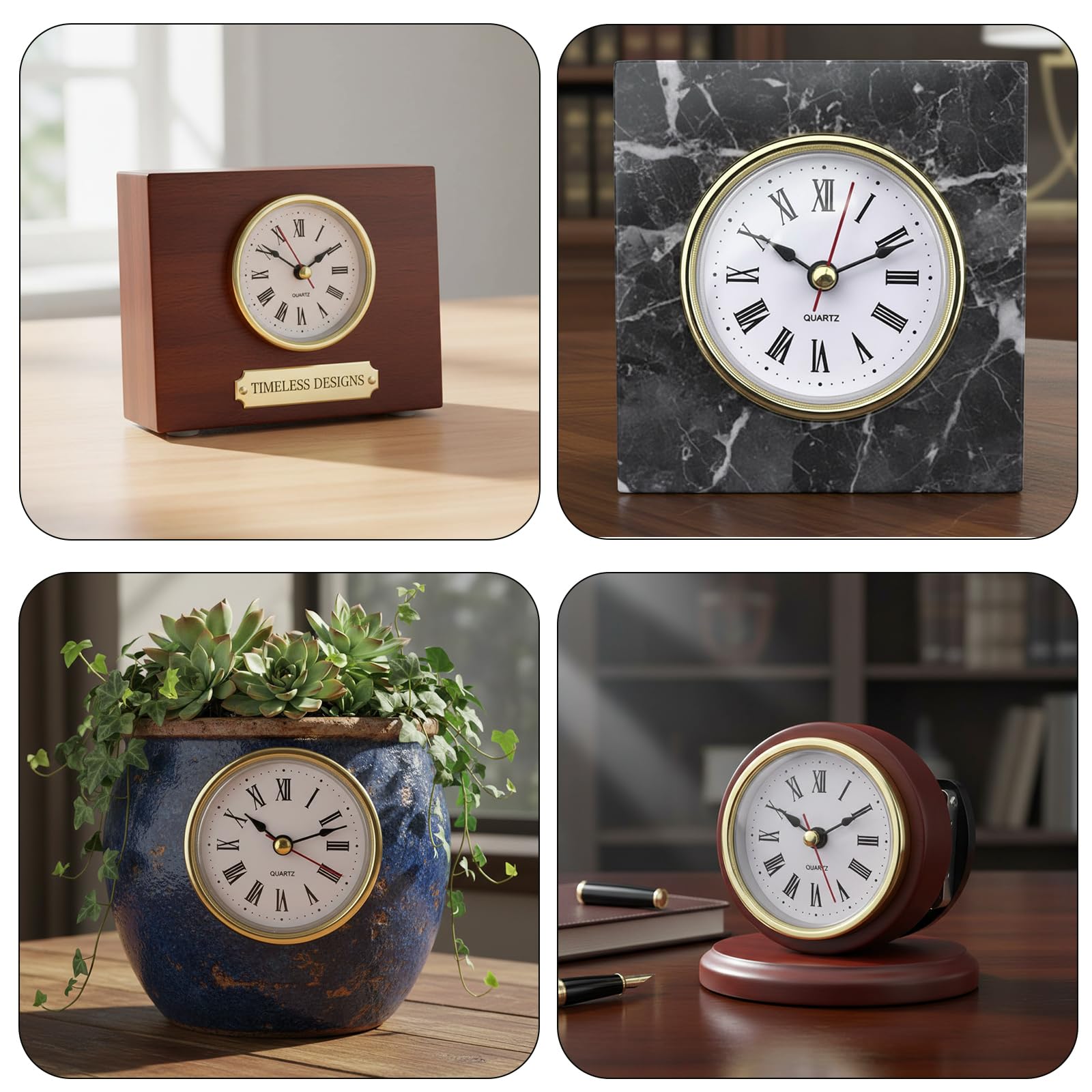 1 mini orologio da 65 mm, movimento rotondo, quadrante bianco, numeri romani, testa, mini decorazione per la casa (oro)