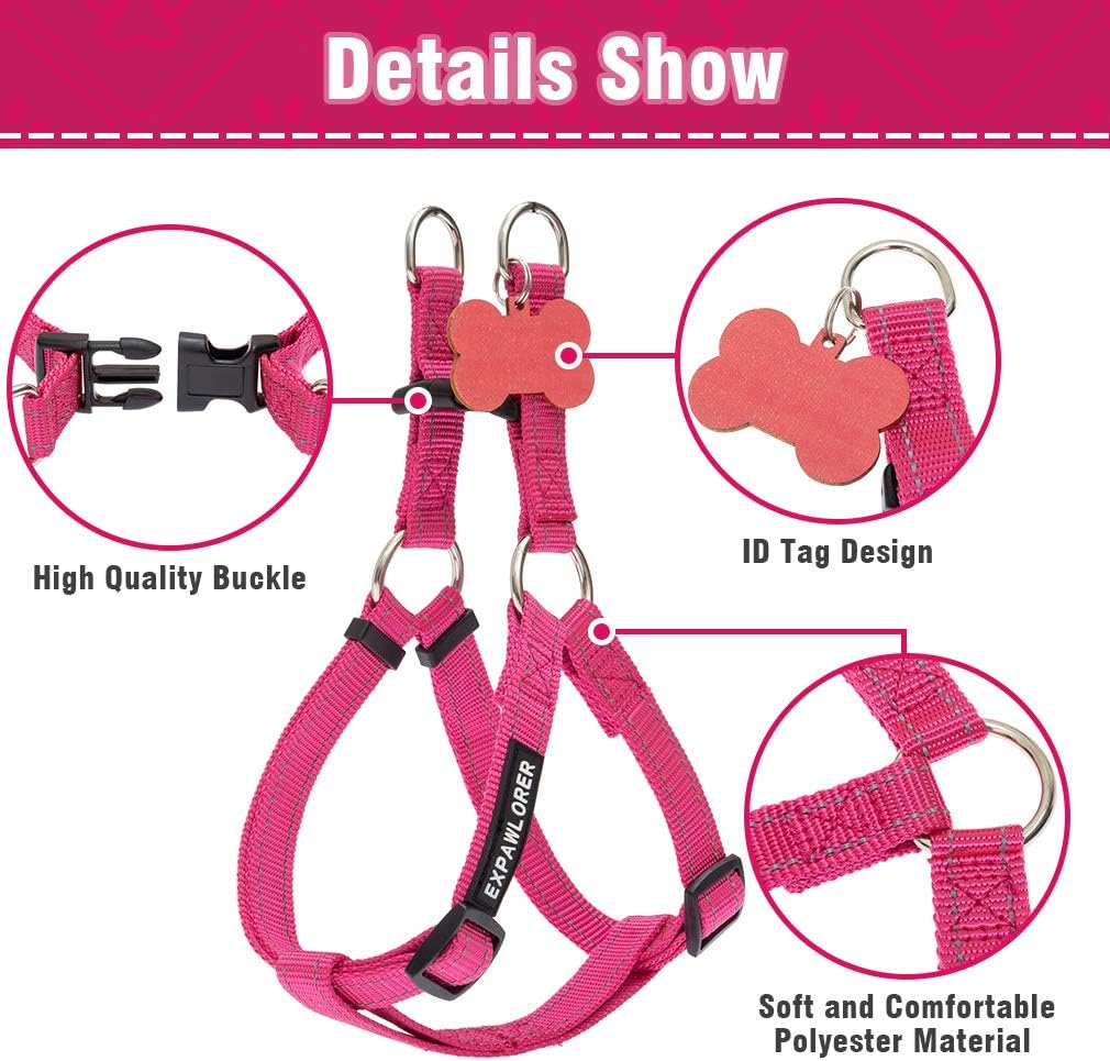 EXPAWLORER Step-in Dog Harness No Pull - Reflective Adjustable Dog Harness with Personalized ID Tag Escape Proof Dog Harness Back Clip Dog Vest Harness for Small Medium Large Dogs (Pink)