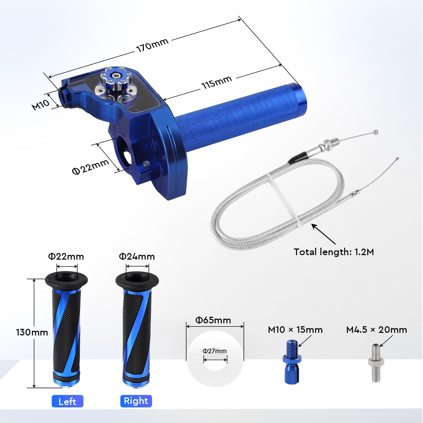 EXLECO Manopola Acceleratore Moto in CNC-Allu con Cavo 1,2M & Manopole, Blu | 22mm Manubrio dell'Acceleratore a Torsione con Anodizzazione, Comando Gas Rapido Moto 50cc-200cc per ATV Quad Pit Dirt Bike