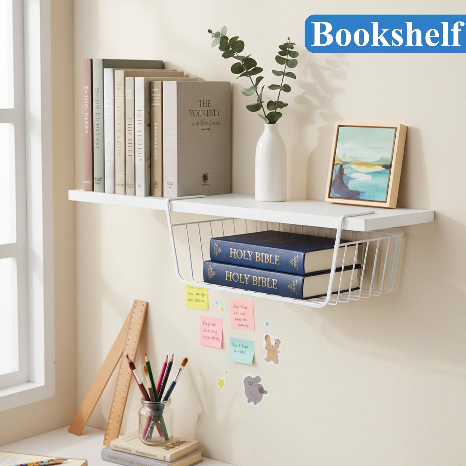 6 Stück Hängekörbe aus Draht, zum Einschieben unter Drahtregalen, Hängekorb für Küche, Speisekammer, Theke, Schreibtisch, Bücherregal (schwarz)