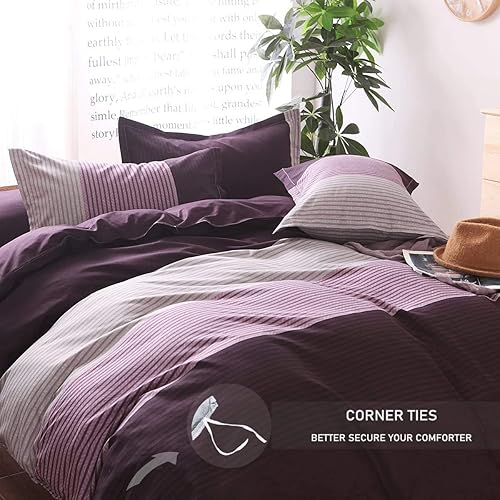 Miniatura 3 de Juego de funda de edredón de 3 piezas con estampado de bloques de color, suave y reversible, de microfibra cepillada, tamaño matrimonial Queen