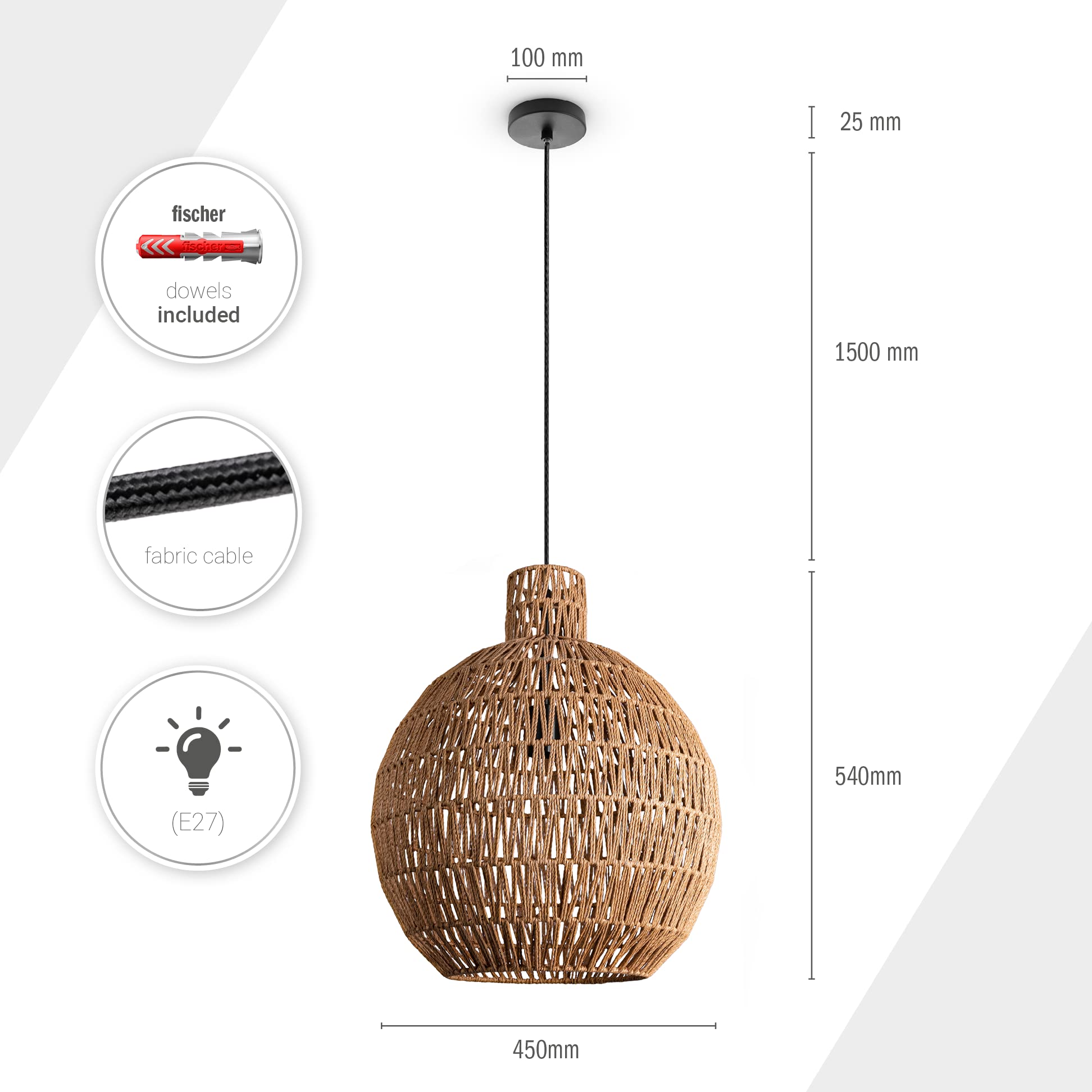 Pendelleuchte Rattan Pendelleuchte Boho Rattan Hän Produktbild-Vorschau 7