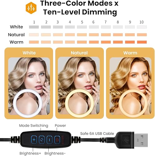 Miniatura 2 de TARION Anillo de luz plegable con soporte, anillo de luz para selfie de 11.8 pulgadas con soporte para teléfono y soporte de zapata fría, altura y