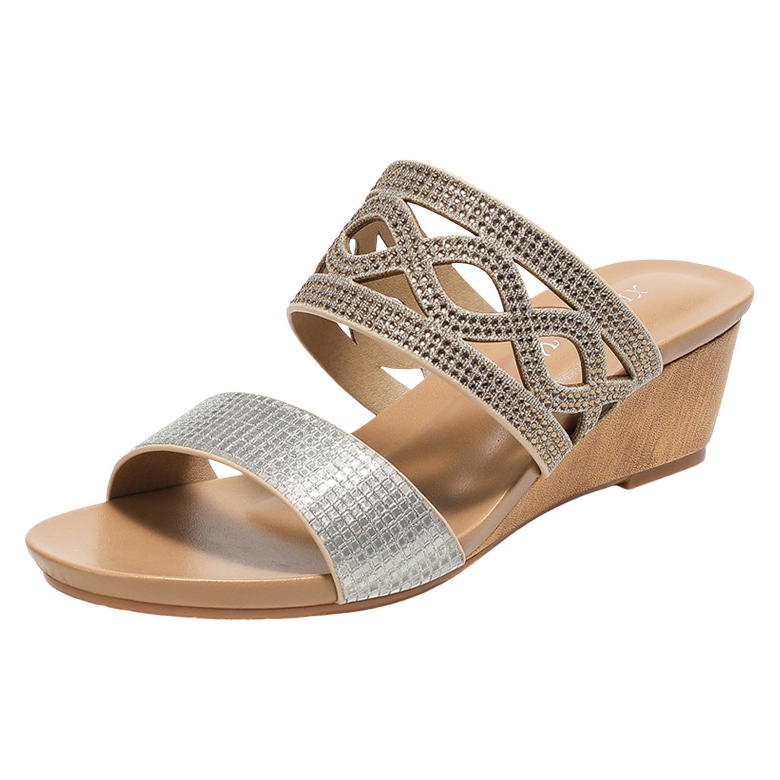 WILLBESTSandals for Women Wedge Summer Beach Lightweight Diamante Gem Stone Sandals Toe Post Low Heeled Shoes Arch Support Non Slip Ankle Strap Platform Dress Sandals