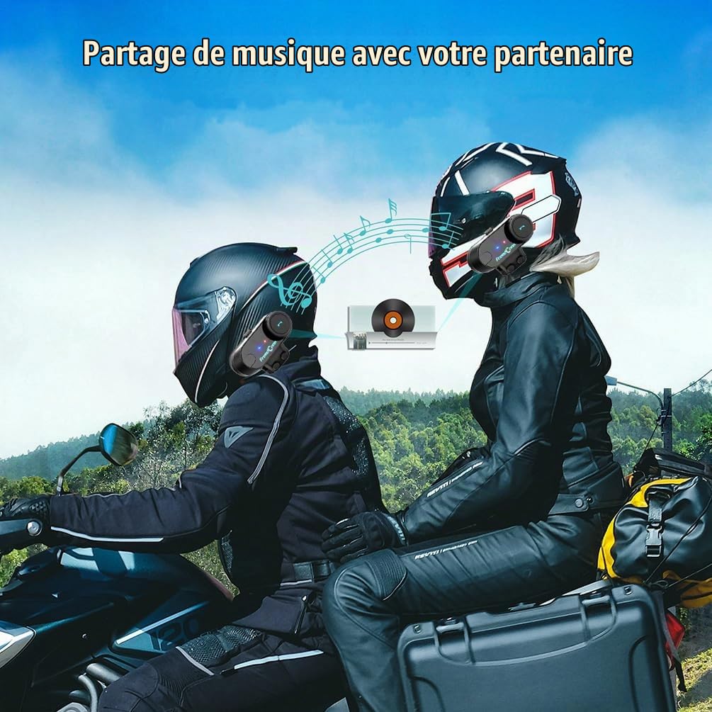 FreedConn Intercom Moto Bluetooth Casque, 2*TCOM VB Kit Moto Main Libre Écouteur, 800M 2-3 Riders Group Communication Systèmes Bluetooth, avec Écran LCD, Radio FM, Partage de Musique