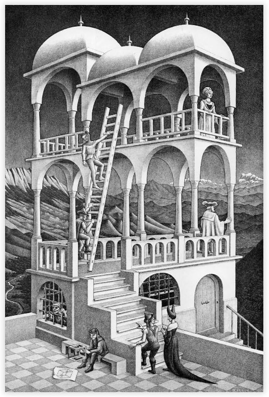 Waeta Rnvzx Famous M. C. Escher Posters Belvedere Canvas Painting Abstract Wall Art M. C. Escher Print For Modern Living Room Home Decor Picture 50x70cm No Frame