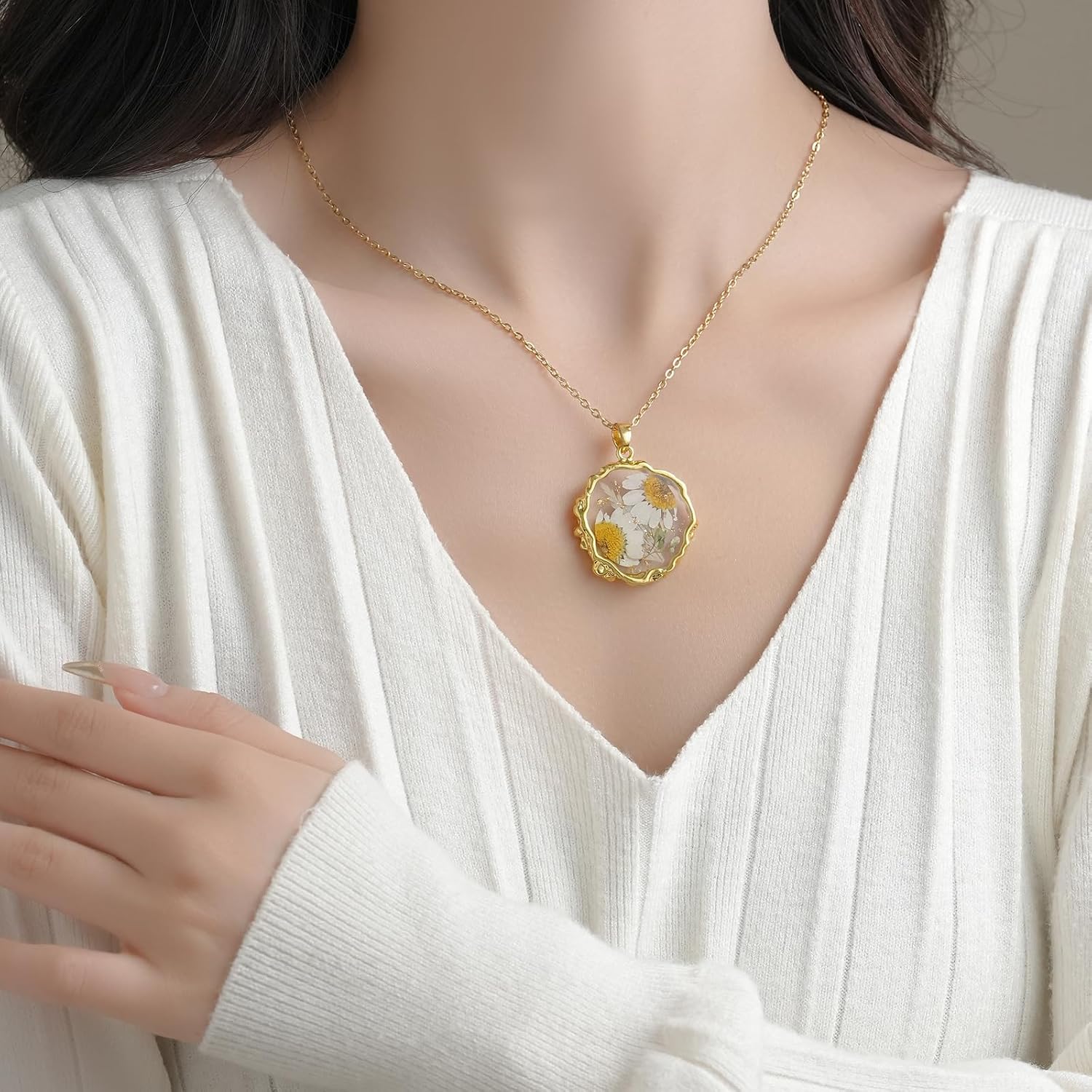 Birth Flower Necklaces for Women,1-12 Month Real Pressed Flower Necklace,Boho-Style Personalized Jewelry, Handmade Floral Pendant,Thoughtful Gift for Christmas,Birthday|18" - Image 3