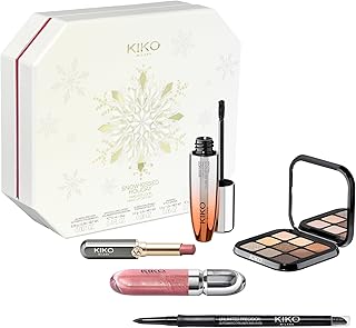 KIKO Milano Snow-Kissed Holiday Timeless Look Makeup Gift Set, Kit De Regalo De Maquillaje: Máscara De Pestañas Efecto Volumen, Delineador De Ojos, Paleta De Sombras De Ojos, Brillo De Labios Y Labial