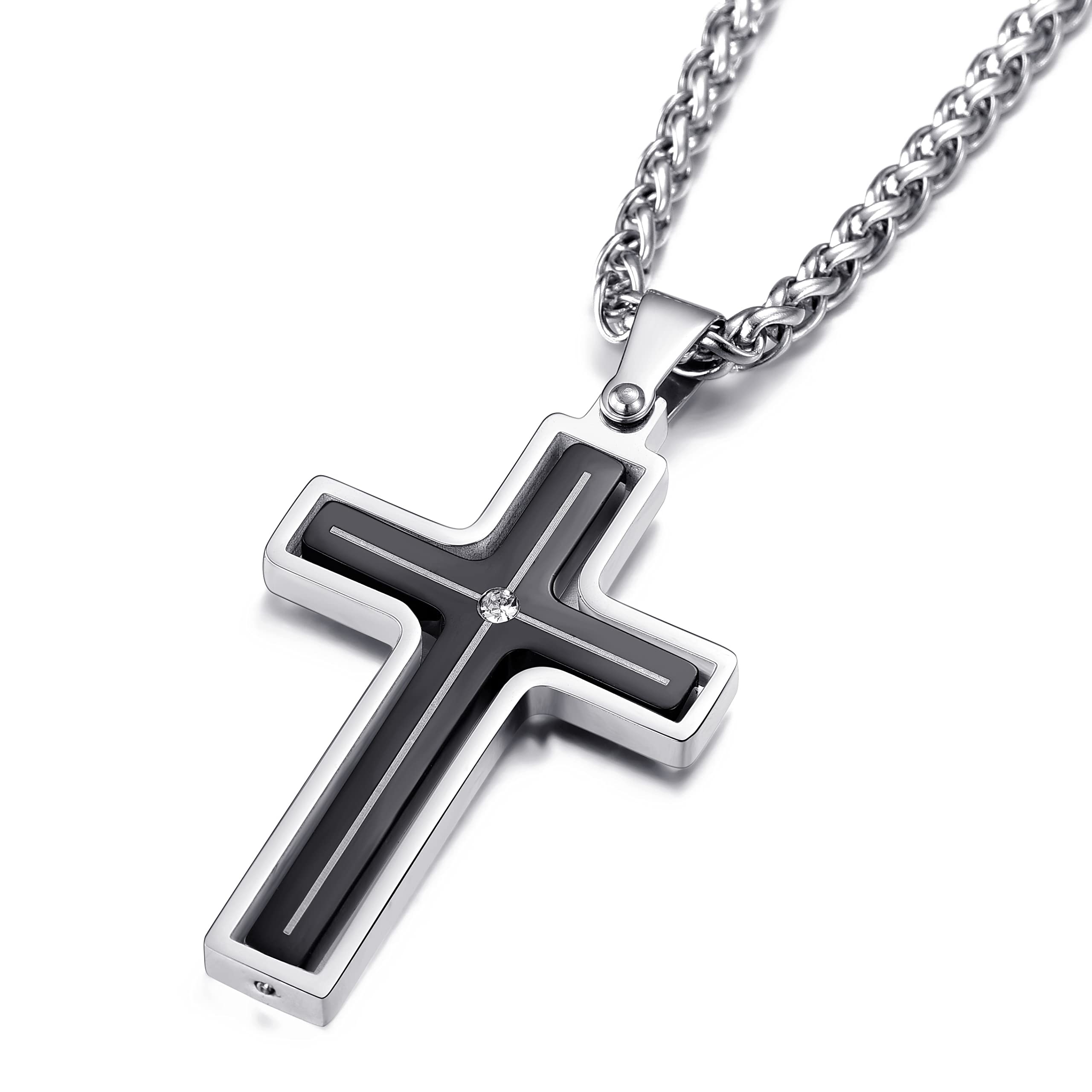 vicima Fidget Necklace for Men Anxiety Necklace Cross Pendant Chain Spinner Necklace