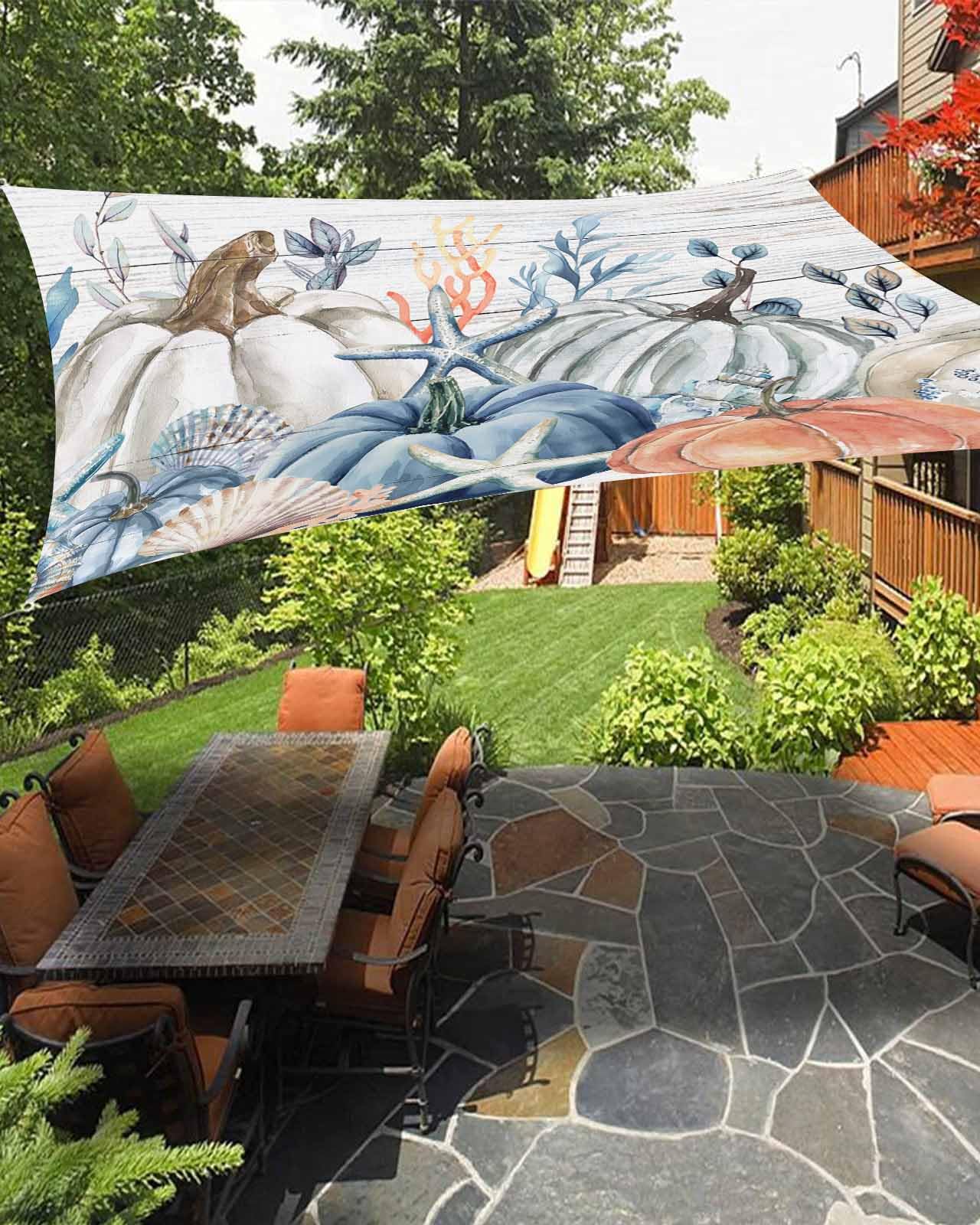 Sun Shade Sails Canopy 12'x16', Blue Watercolor Pumpkin Shell Wood Texture UV Protection Outdoor Shade Canopy, Rust Resistant Tear Patio Sail Shade for Sunshade Outdoor Patio Backyard Garden