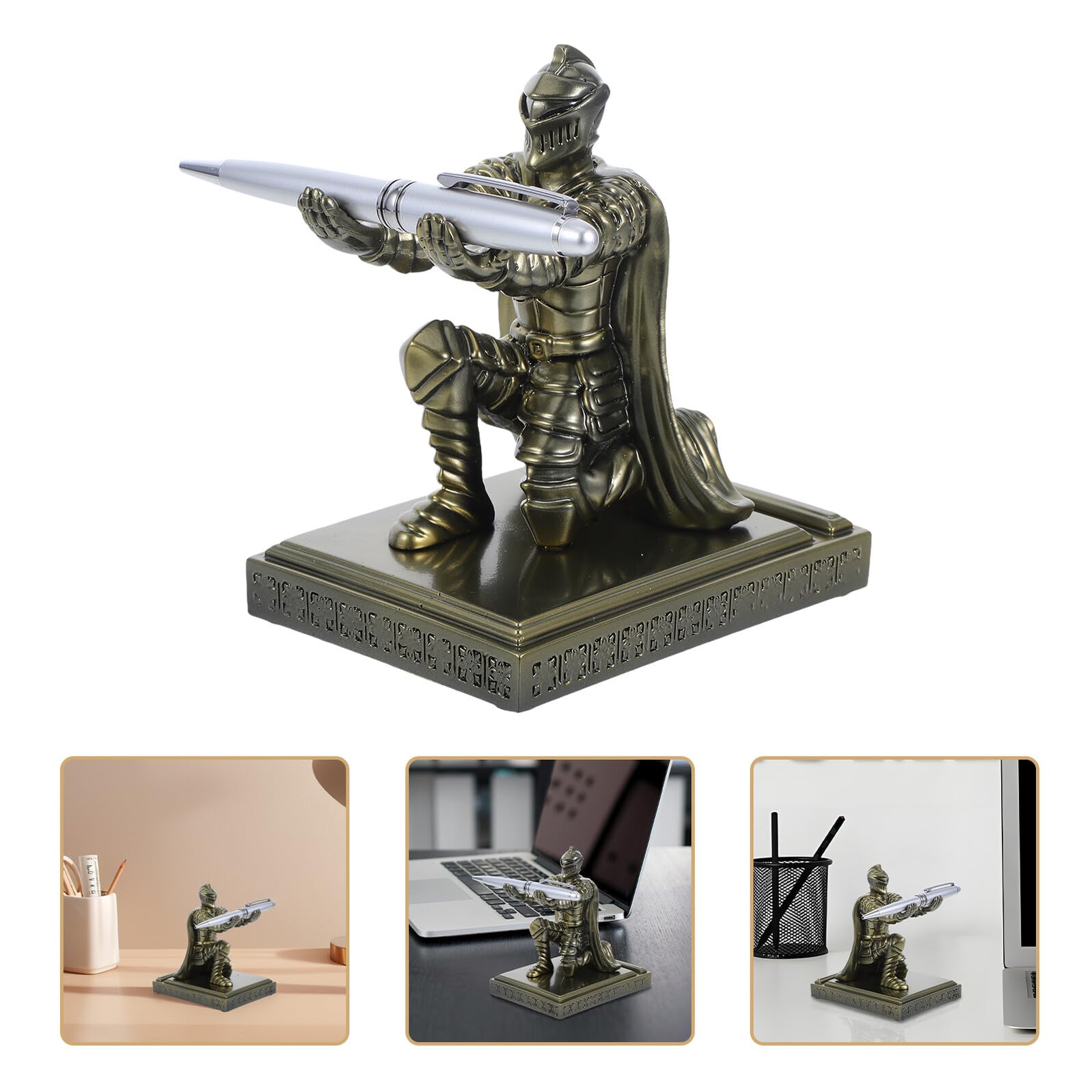 ifundom Portapenne Medievale da Scrivania in Resina Statuetta di Cavaliere Corazzato Portapenne da Ufficio Base Pesante Decorazione da Scrivania Versatile per Casa Ufficio e Aula