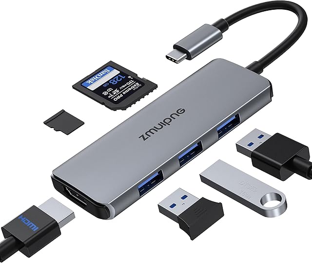 USB C Hub Multiport Adapter, 6 in 1 USB Type C Dongle Mac Accessories Converter with 4K HDMI, 3 USB 3.0, SD/TF Card Reader for MacBook Pro Air 2021 2020 2019 M1, Surface Go, Dell XPS 13 15 and More
