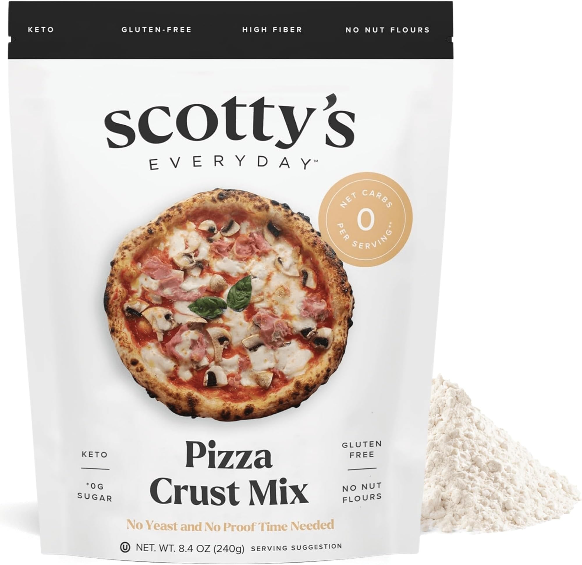 Scottyโs Everyday Pizza Crust Mix โ Gluten-Free, 0g Net Carb, No Nut Flour | Crispy, Chewy Pizza Crust โ Pizzeria-Style Taste & Texture โ No Added Sugar, Keto-Friendly, No Nut Flours