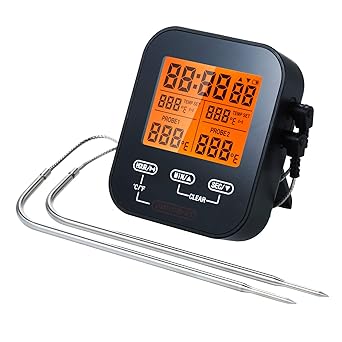 Digital Food and Timer Wirel Meat Temperature Probe Thermomter Oven for Grill Smoker Barbecue Kitchen Cooking with Dual Probes POPQ