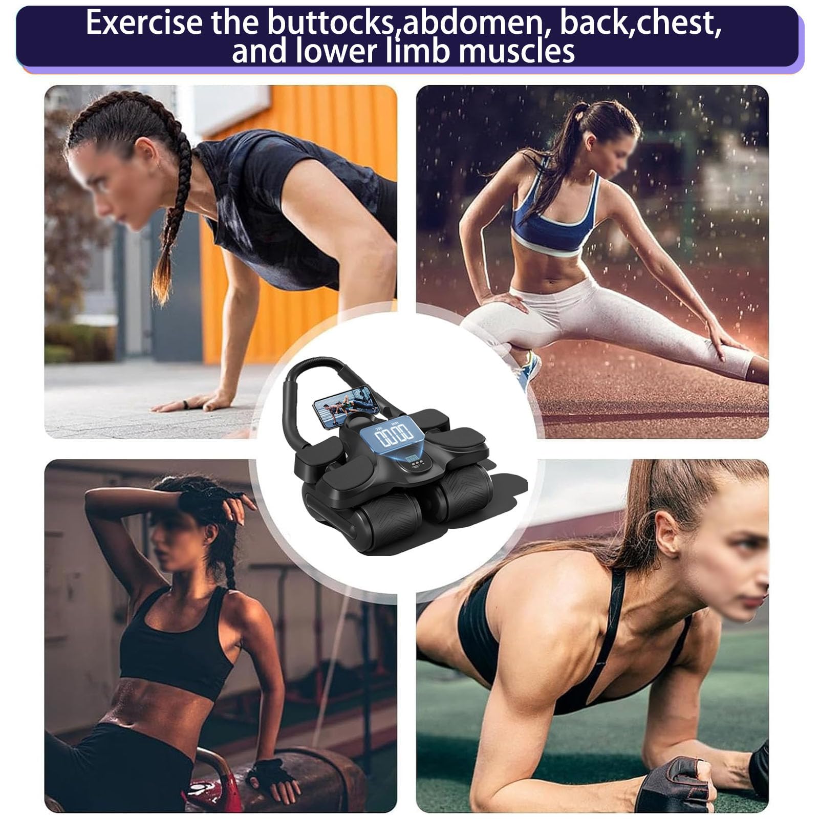 Roue Abdominale, Roue Abdominale à Rebond Automatique Conception à Quatre Roues Empattement Plus Large, Appareil Abdominaux Femme Convient au Bureau, à L'extérieur et à La maison