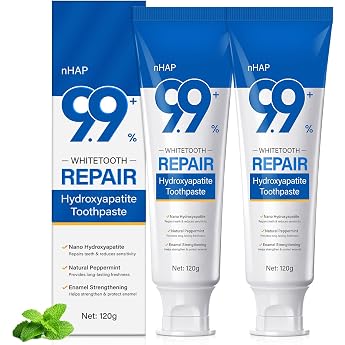 Hydroxylapatite Toothpaste Pack of 2 Fluoride-Free 9.9% Nano Hydroxyapatite Toothpaste Helps Remineralisation Protects Enamel Relieves Sensitivity Strengthens Teeth Oral Care