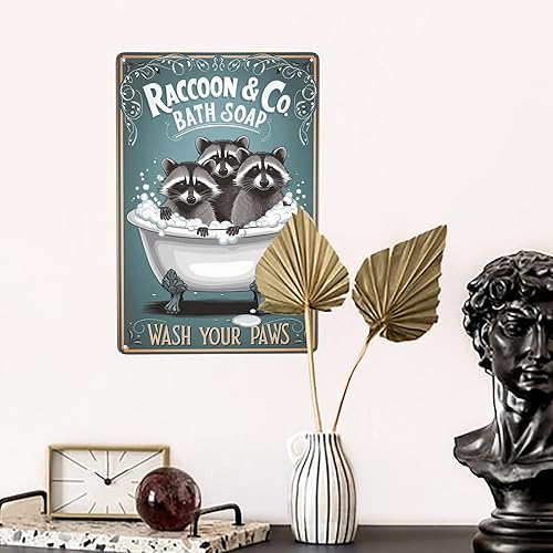 Miniatura 5 de Letrero de lata de baño de animales de 8 x 12 pulgadas, arte de pared de metal caprichoso para spa, baño de cabina y decoración peculiar de granja