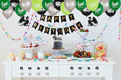 Miniatura 7 de Decoraciones de fiesta de cumpleaños de dragón, temática de mazmorras y dragones, suministros de fiesta de fantasía, incluyendo decoración y adornos