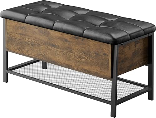 Cozy Castle Banco de almacenamiento industrial banco de entrada con caja de almacenamiento elevadora banco de zapatero taburete de extremo de cama