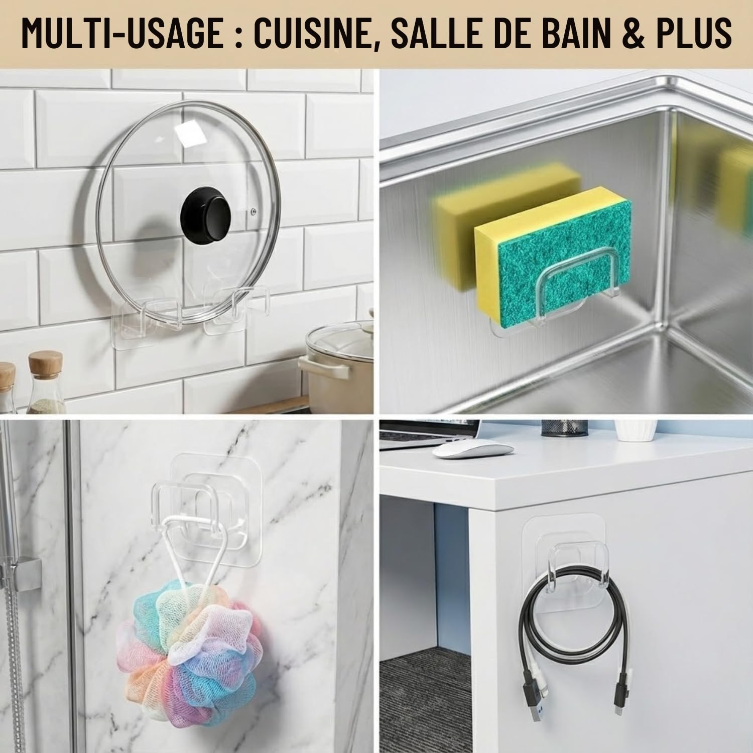 Porte Éponge Évier Cuisine Adhésif Transparent Invisible - Support Mural Sans Perçage Ultra-Forte & Étanche