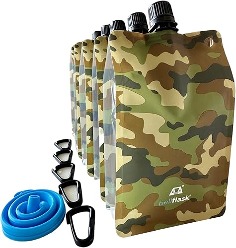 BellFlask - Frasco de 15 onzas, patentado, flexible, sin metal, reutilizable, plástico, sin BPA con clip de mosquetón y embudo de llenado