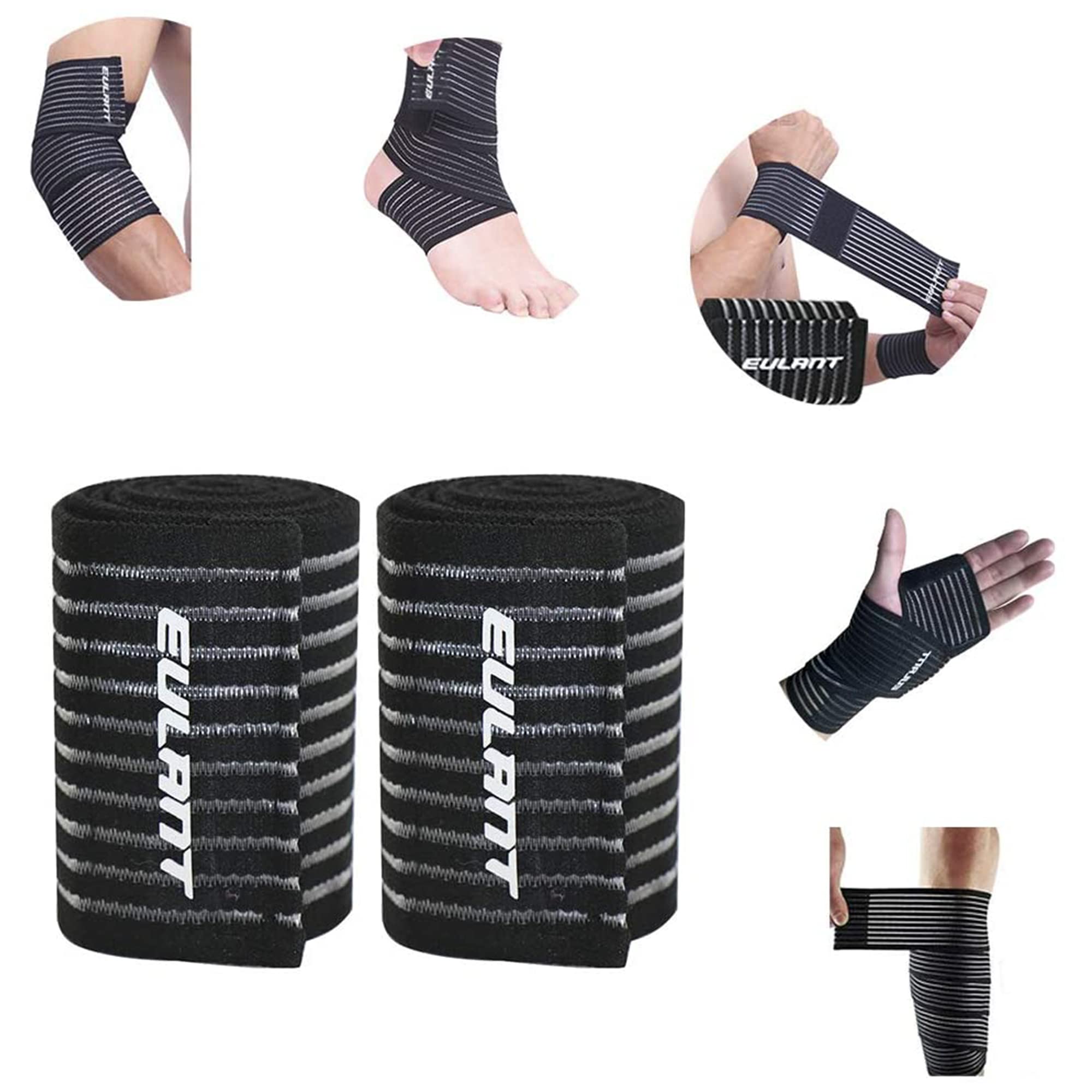 EULANT Elástico Deportiva Vendaje de Compresion 90cm, 2pcs Venda de Protección para Rodilla Pantorrilla Tobillo Codo Mano Muñeca,para Voleibol Futbol Levantamiento de Pesas