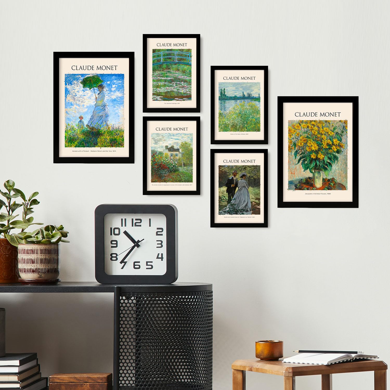 Nacnic Lámina poster de Monet. Galería del pintor. Cuadros decorativos para tu salón, dormitorio, hogar. Estampados de arte de pared. Tamaños A4 y A3 con marcos negros