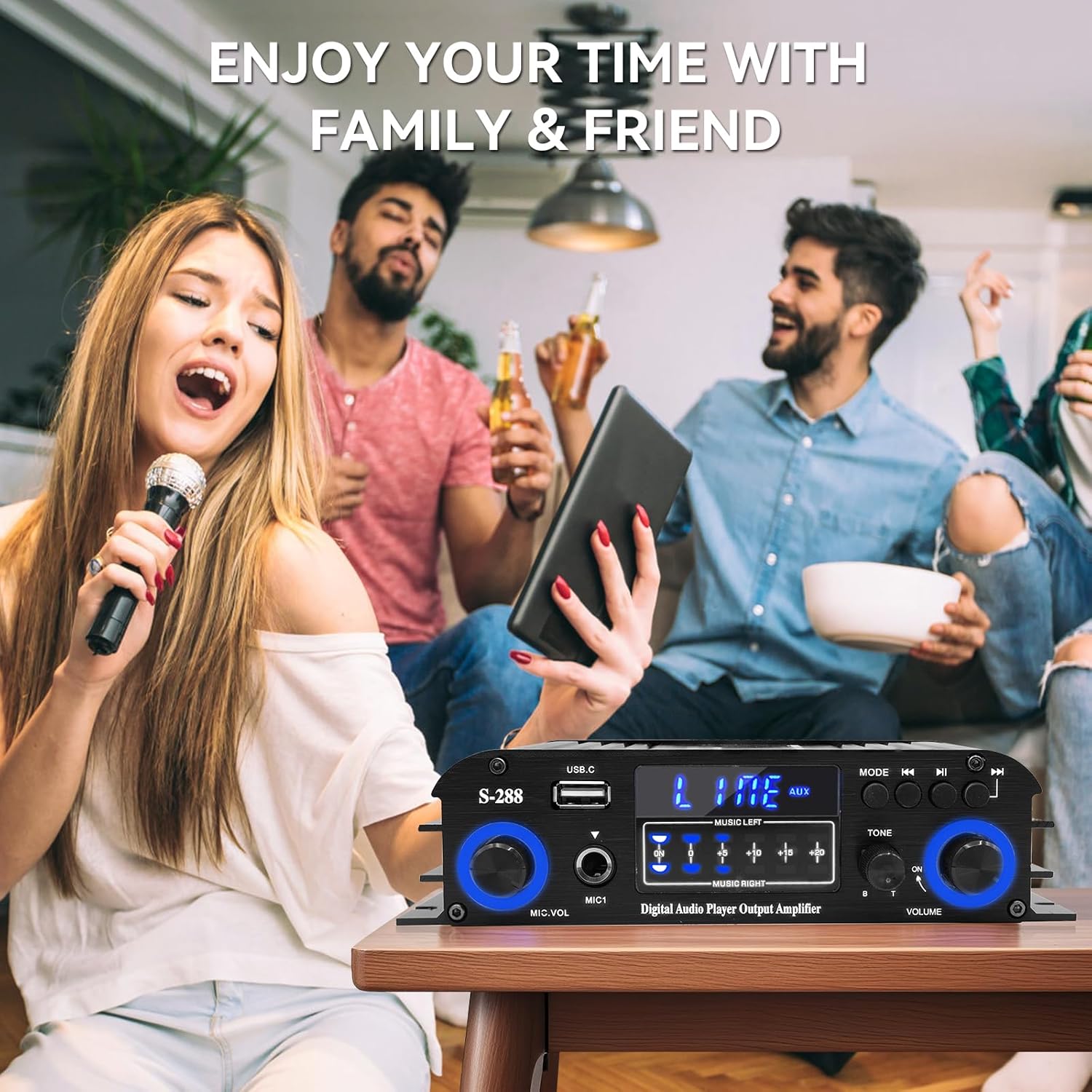 4 Channel Stereo Receivers Audio Home Amplifier Bluetooth 5.0, RMS 50Wx4 Max 1200W HiFi Power Amplifier, USB/SD/FM, Class D Home Audio Receiver for Home Theate