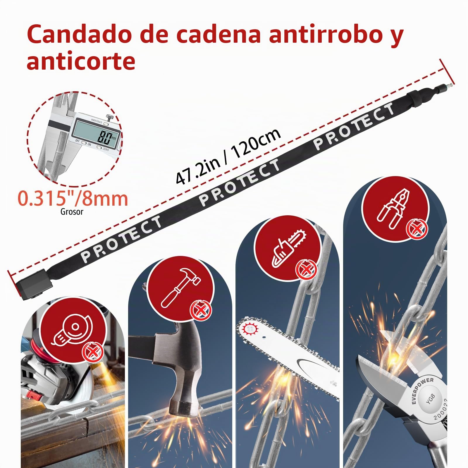 BANGTING 120CM Cadena Bicicleta Antirrobo con 110dB Alarma, Candado Bicicleta con 3 llaves, Cadena Bicicleta Antirrobo para Bicicletas, Motos, Scooters (Negro)