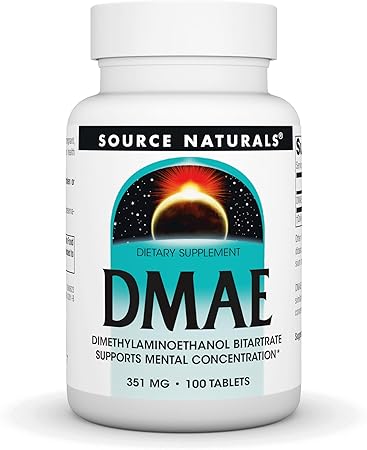 Source Naturals DMAE, Dimethylaminoethanol Bitartrate - Supports Mental Concentration - 100 Tablets