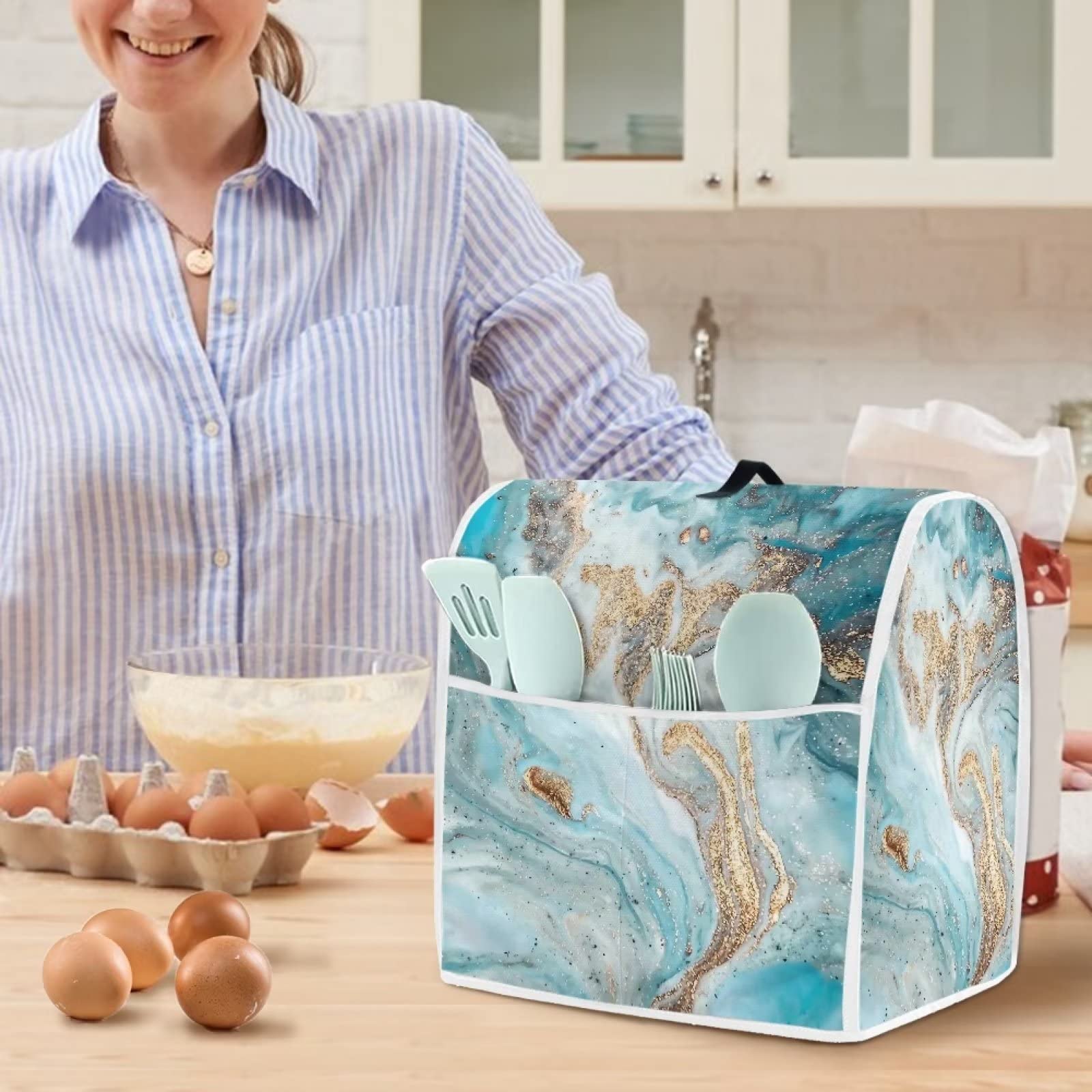 Copertura Antipolvere Per Frullatore, In Tessuto Pongee Impermeabile, Con Tasche, Taglia Unica 35,8x22,9x35,8 Cm, Colore Nero, Per Planetaria, Macchina Caffè, Tostapane - 3