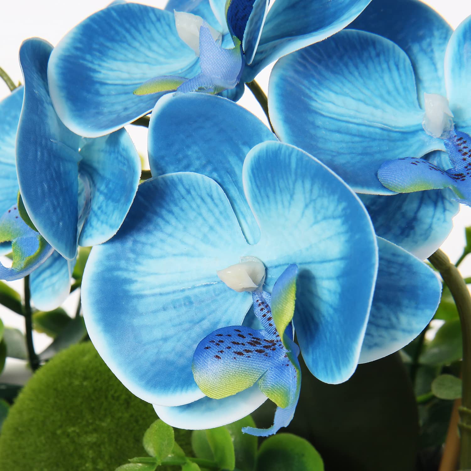 Flores artificiales en macetas, plantas de orquídea artificial, flores falsas azules, decoración de habitación, arreglo de flores de seda de Phalaenopsis para el hogar, decoración de boda, 34 cm